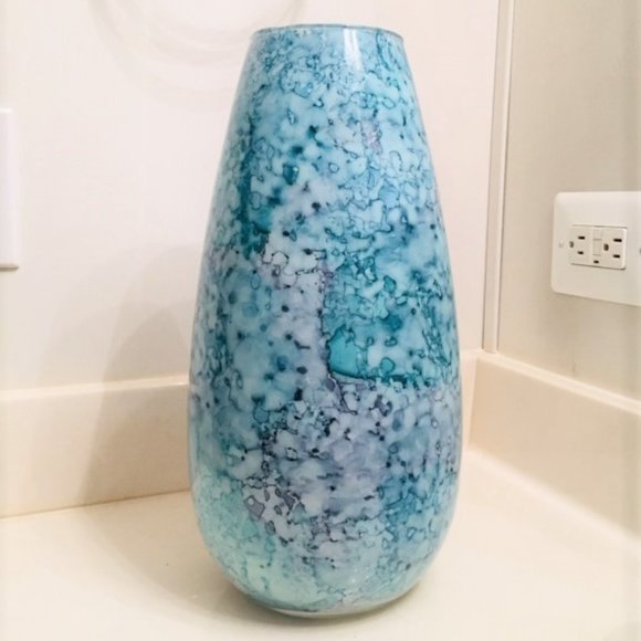 Mid Century Modern-Look Vase - Sleek Splatter/Speckled Turquoise Teal, Blue - Picture 2 of 6